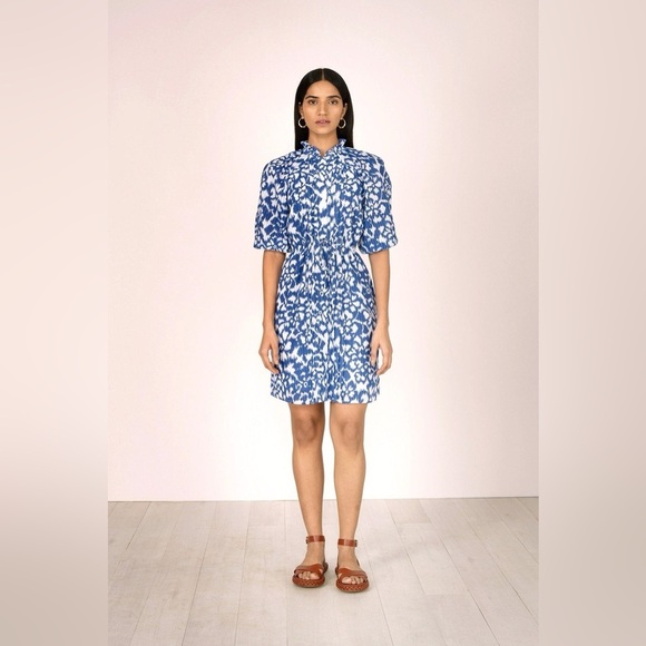 BANJANAN BONITA IKAT BLUING SHORT SLEEVED COTTON DRAWSTRING DRESS SZ XL - Picture 3 of 9